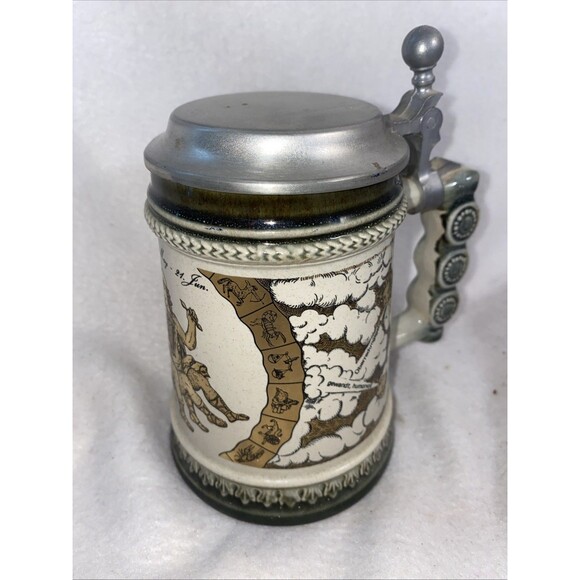 Vintage Gerzit Gerz Beer Stein Mug Lid W Germany Zodiac Cherub Gold Ceramic - Picture 3 of 11